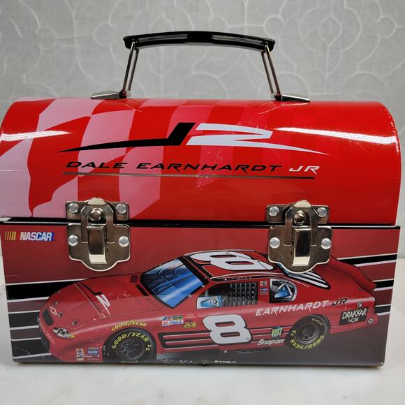 NASCAR Dale Earnhardt Jr Lunch Box  9"x6.5" Red 2004 No.8 Metal Dome Handle - Picture 11 of 16